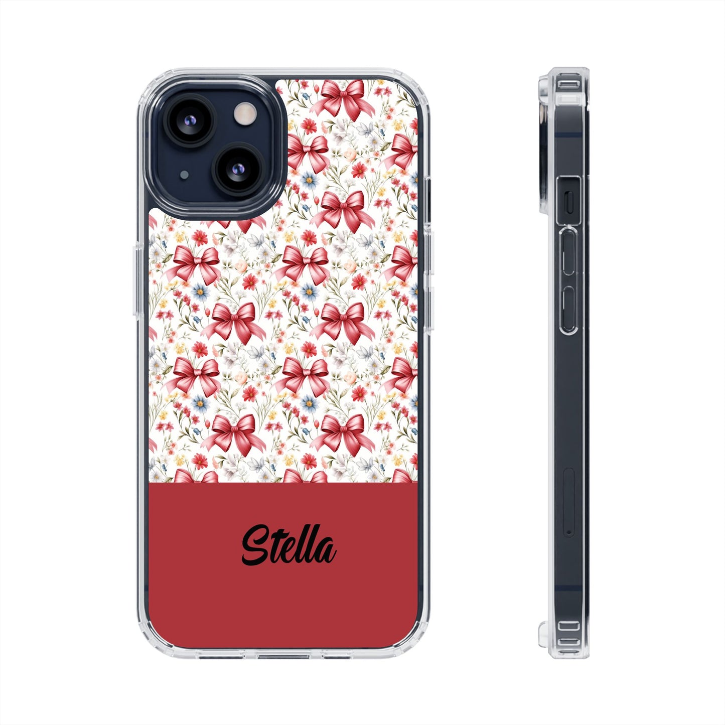 Personalized Rosette Coquette Floral Bow Clear iPhone, Samsung Cases — Custom Name Phone Cover