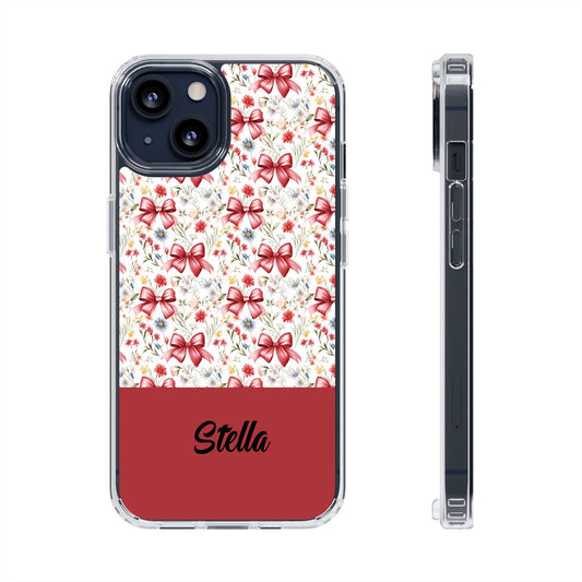 Personalized Rosette Coquette Floral Bow Clear iPhone, Samsung Cases — Custom Name Phone Cover