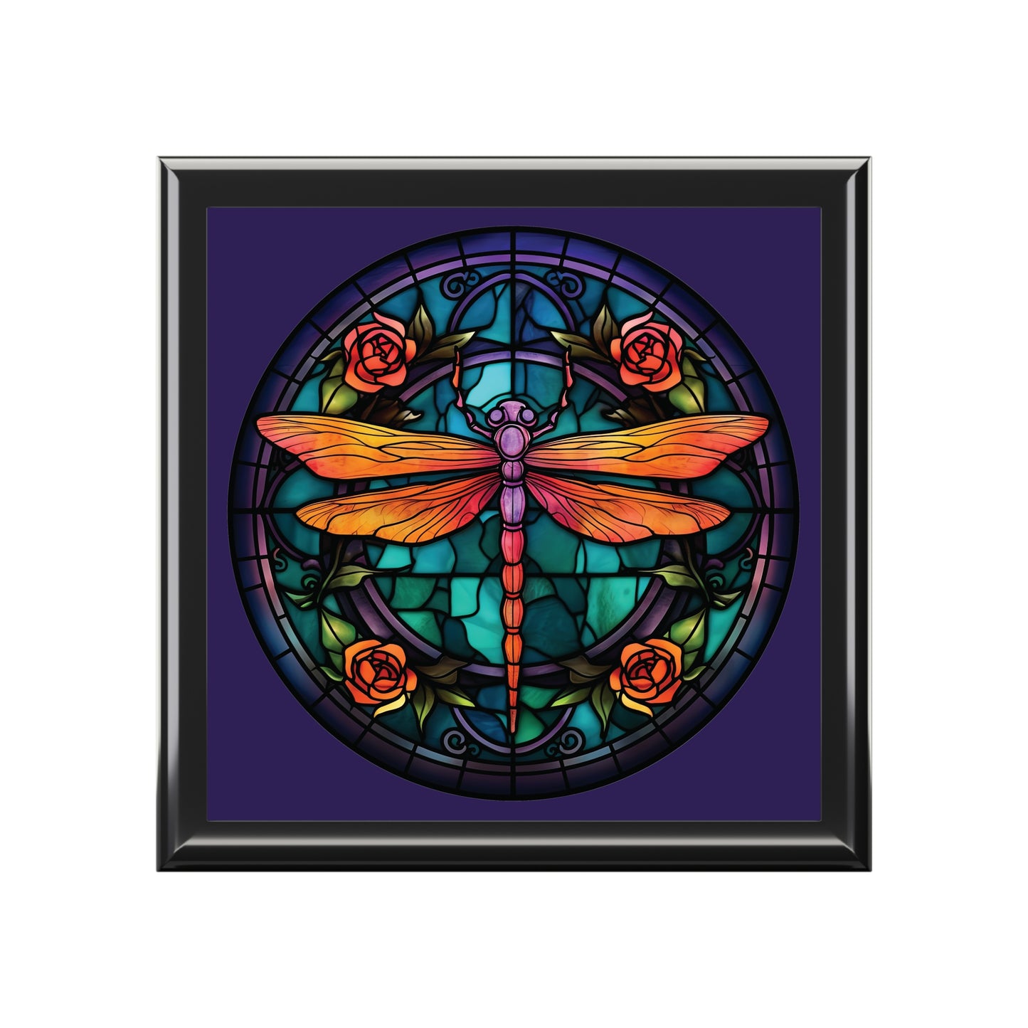 Stained Glass Dragonfly Jewelry Box — Floral Keepsake Box