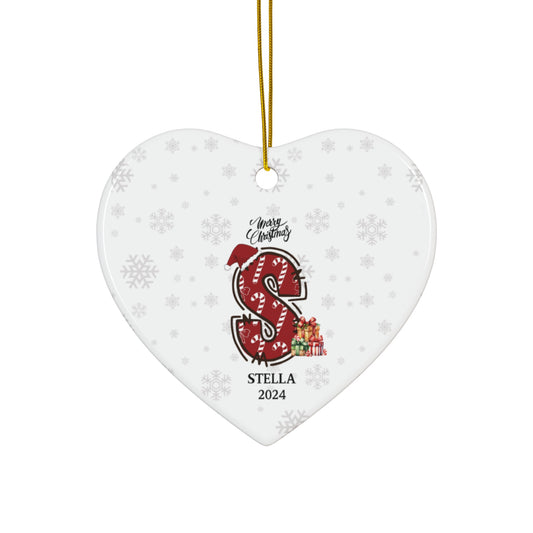 Personalized Candy Cane ''S'' Ceramic Ornament, 3 Shapes