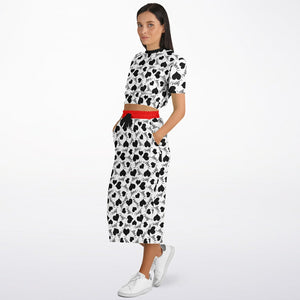 LOVE & HEARTS Fashion Cropped Short Sleeve Sweatshirt and Long Pocket Skirt Set – AOP