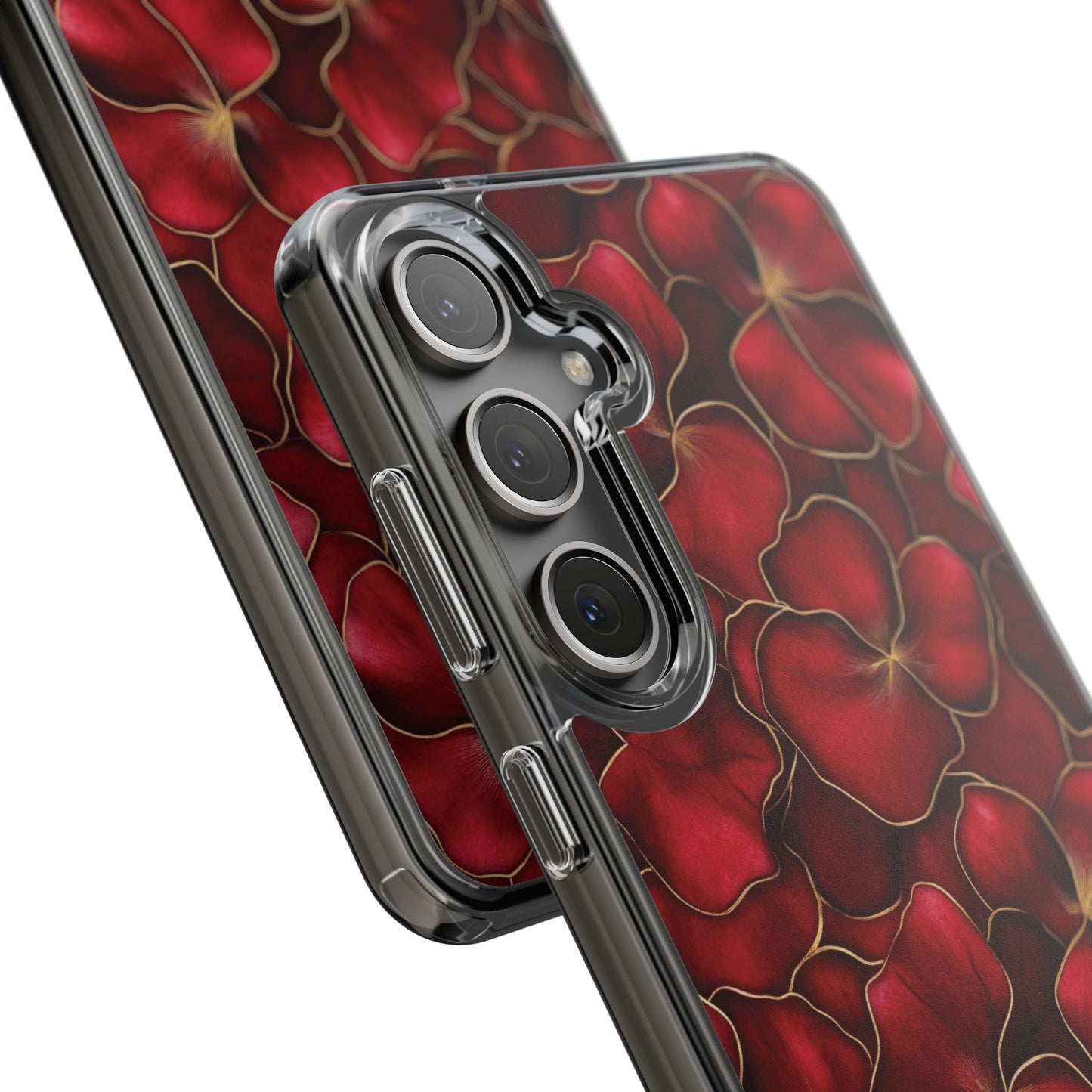 Velvet Petal Noir Floral Petal Clear Impact-Resistant iPhone and Samsung Case.