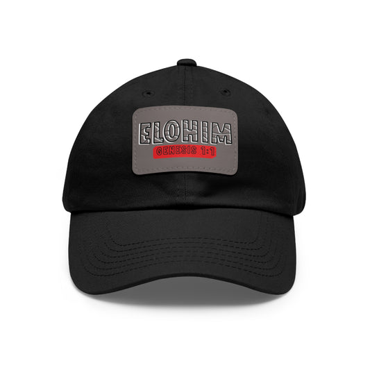 'ELOHIM, GENESIS 1:1- Stylish Dad Hat with Leather Patch | Great for Gifts for All, Casual Wear, Outdoor Activities, and Religious Events