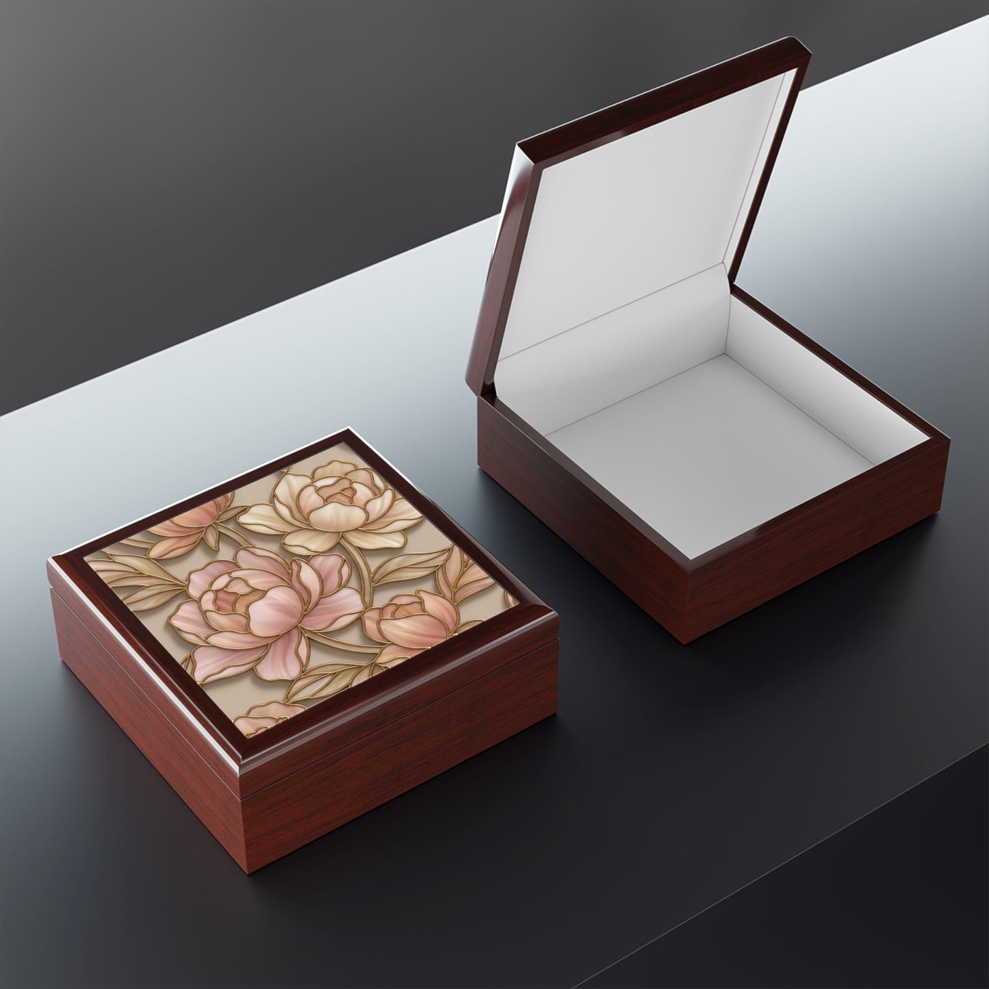 Floral Peony Jewelry Box — Pink Gold Decorative Keepsake