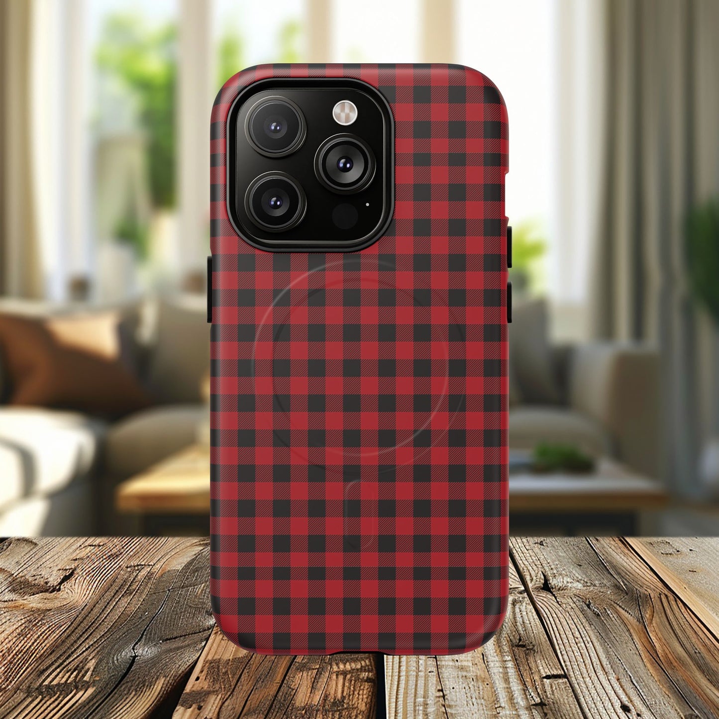 Tough Magnetic Phone Case - Red Plaid, Durable, Stylish Protection for iPhones, Gift for Outdoor Lovers, Unique Phone Cover