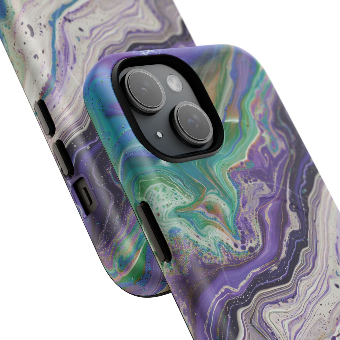 Stylish Purple Acrylic Tough Magnetic iPhone Cases, Unique Protective Cases for iPhone, Colorful Marble Design, Great Gift for iPhone Lovers