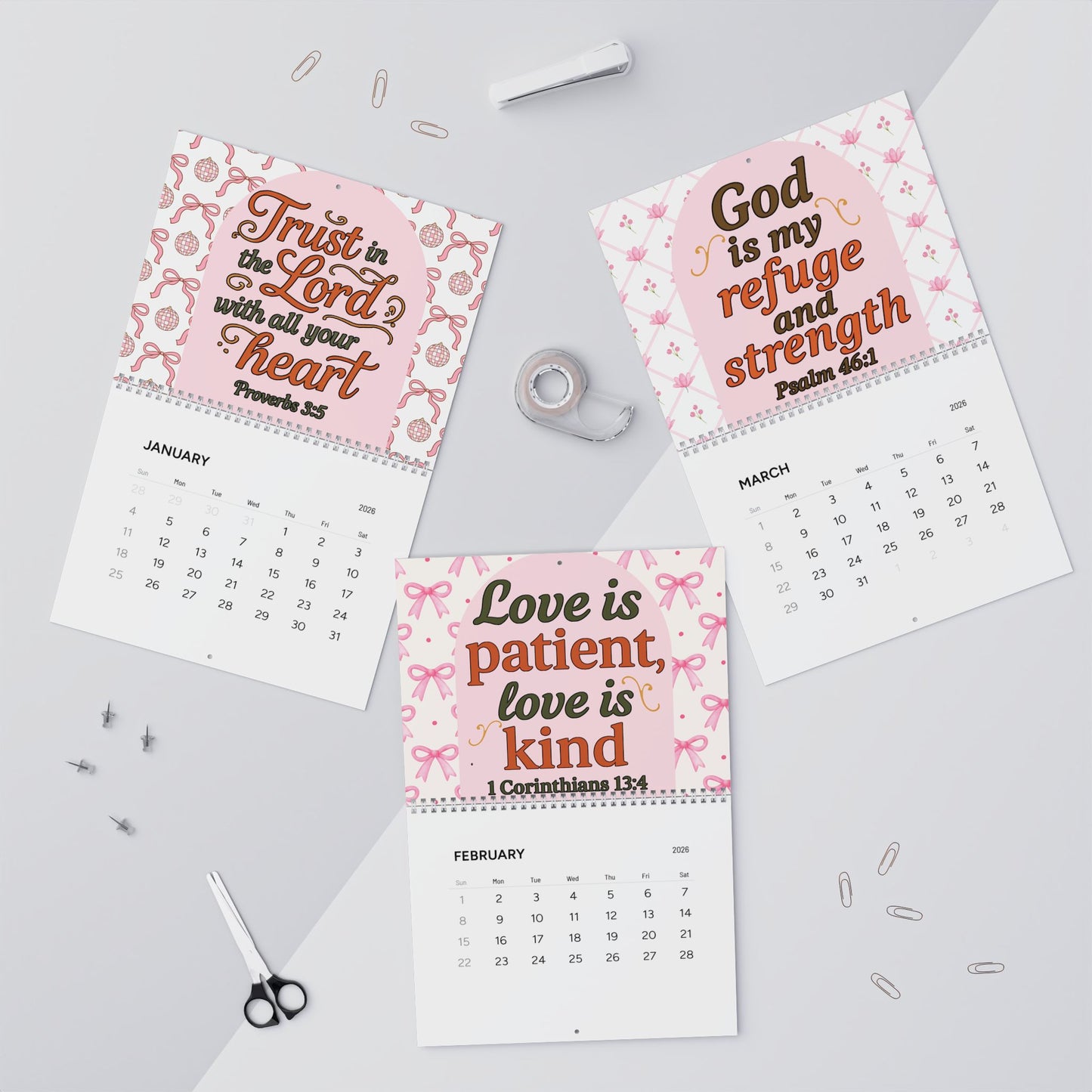 Inspirational Scripture Wall Calendar 2026 — Christian Bible Verse Monthly Calendar