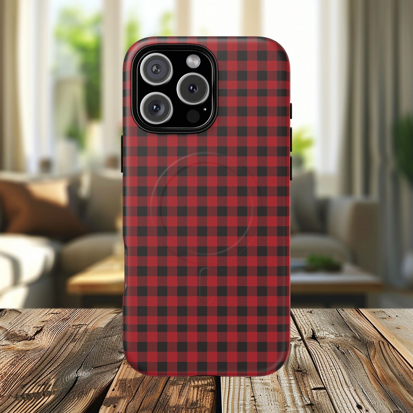 Tough Magnetic Phone Case - Red Plaid, Durable, Stylish Protection for iPhones, Gift for Outdoor Lovers, Unique Phone Cover