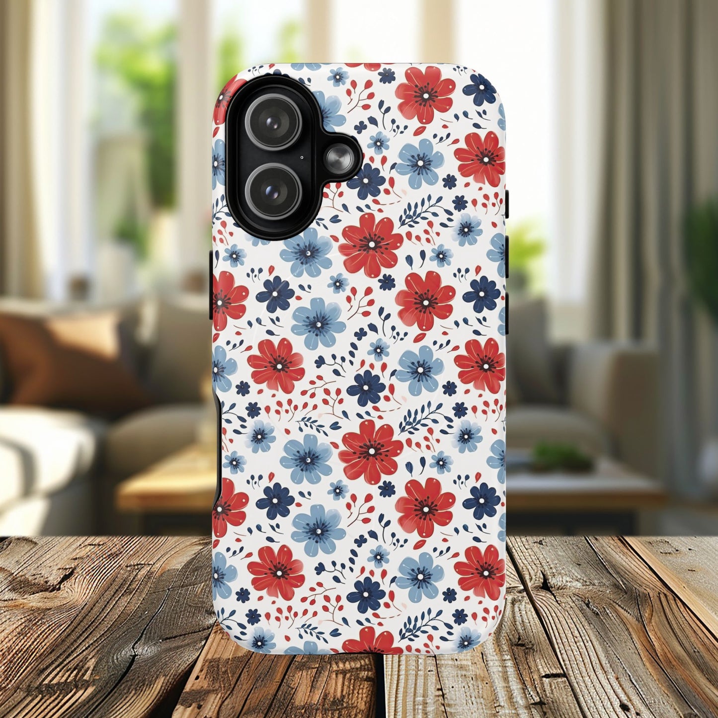 Patriotic Floral Dreams Tough Magnetic iPhone Cases, Durable, Stylish, Gift for Her, Protective Phone Cover, Spring Floral Design