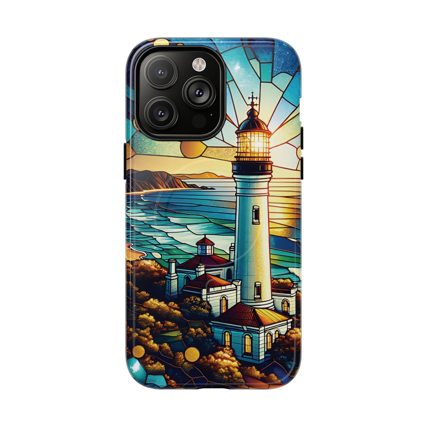 Stained Glass Lighthouse Phone Case - Tough Magnetic Cases, Unique Gifts for Nature Lovers, Beach Vibes, Travel Accessories, Coastal Decor