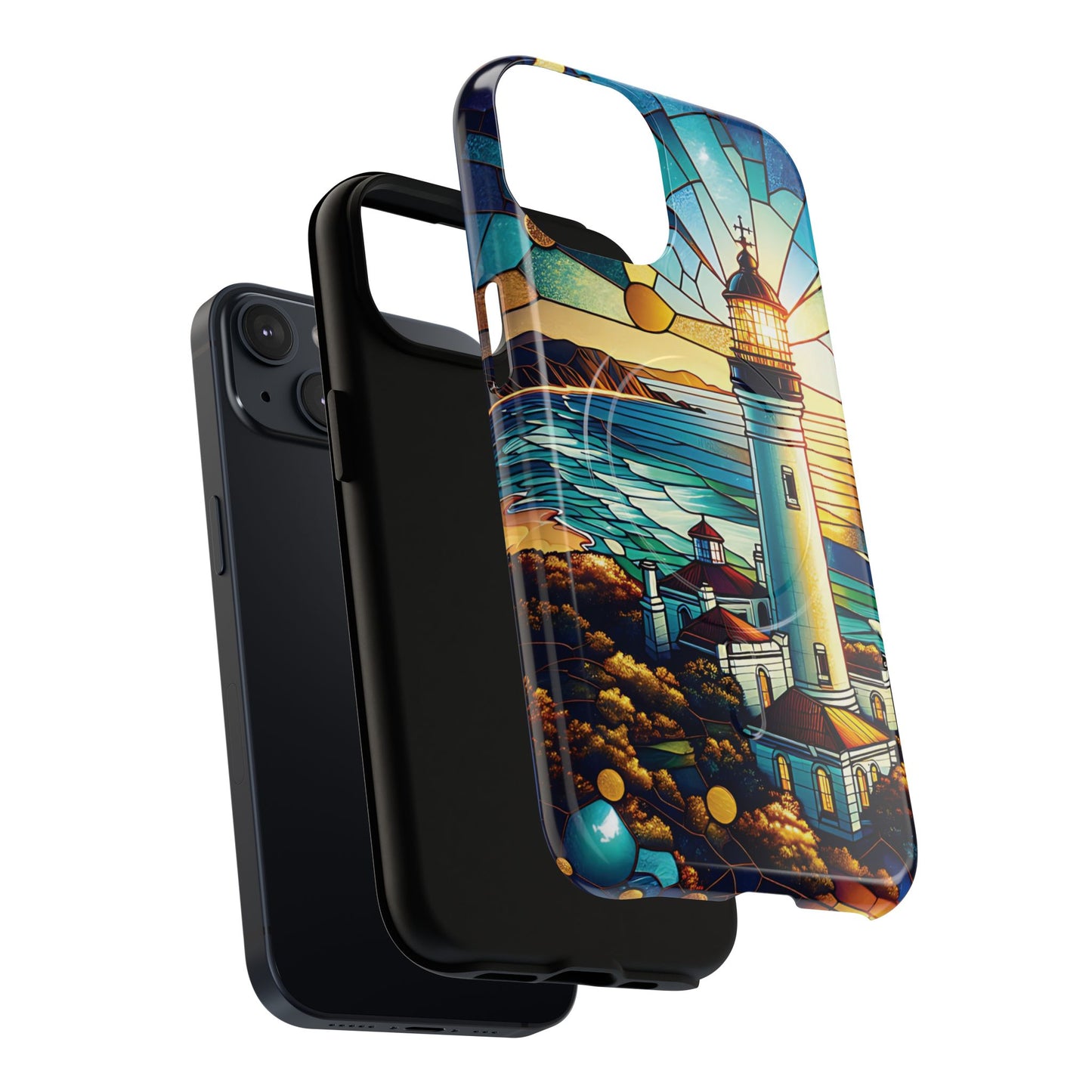 Stained Glass Lighthouse Phone Case - Tough Magnetic Cases, Unique Gifts for Nature Lovers, Beach Vibes, Travel Accessories, Coastal Decor