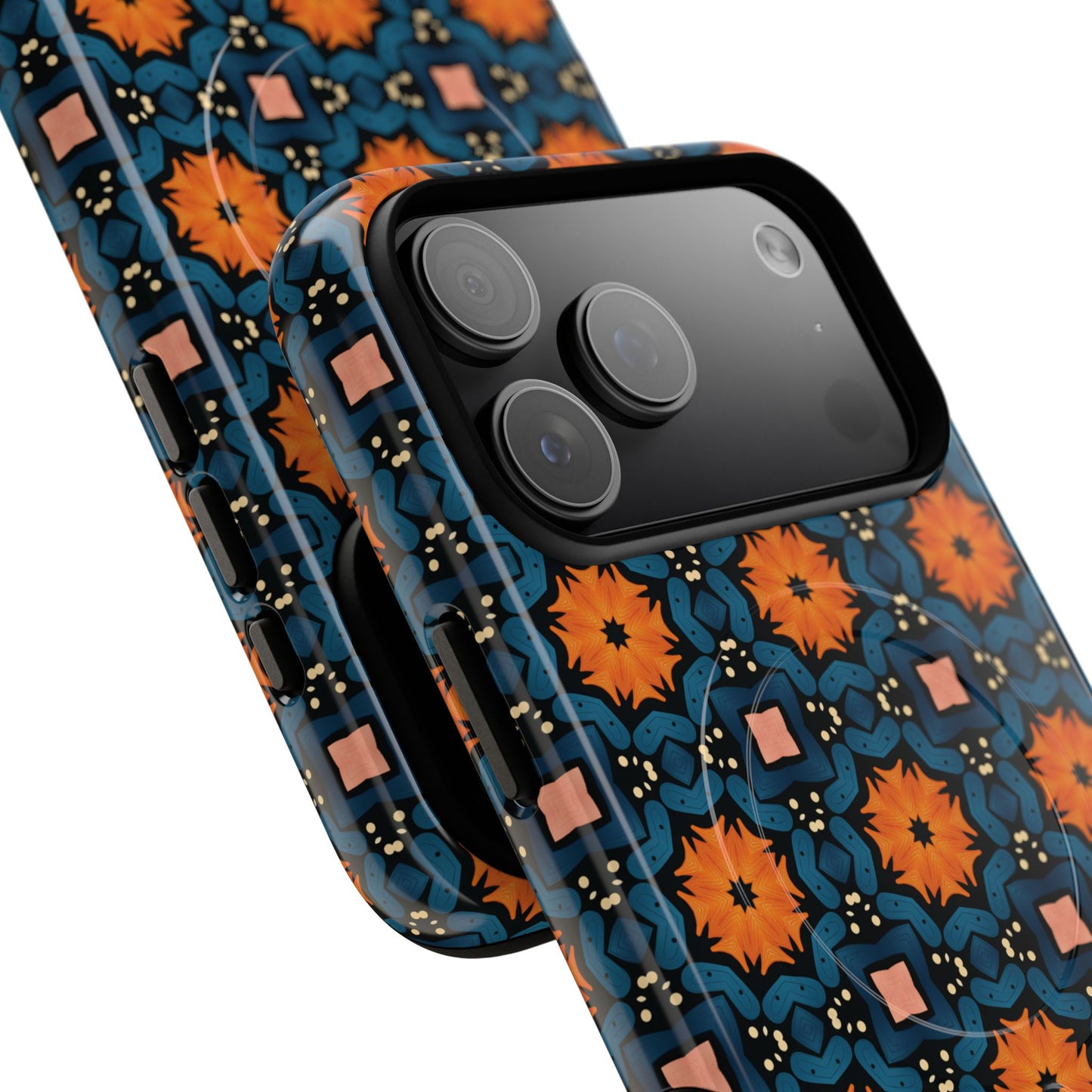Saffron Tile Bloom Vibrant Floral Tough Magnetic iPhone Case, Durable iPhone Cover, Gift for Her, Floral Design, Unique iPhone Protection.