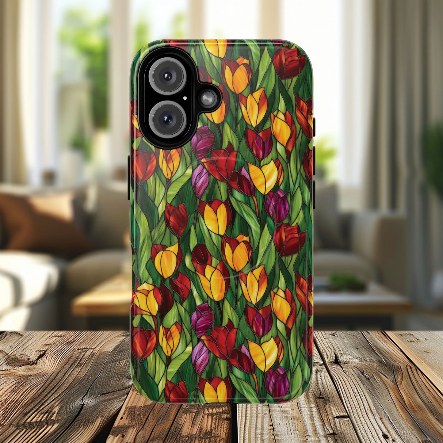 Floral Luminous Whirl Tough Magnetic iPhone Case, Stylish Protection for Everyday Life, Gift for Flower Lovers, Unique iPhone Accessory, Stained Glass iPhone Protection.