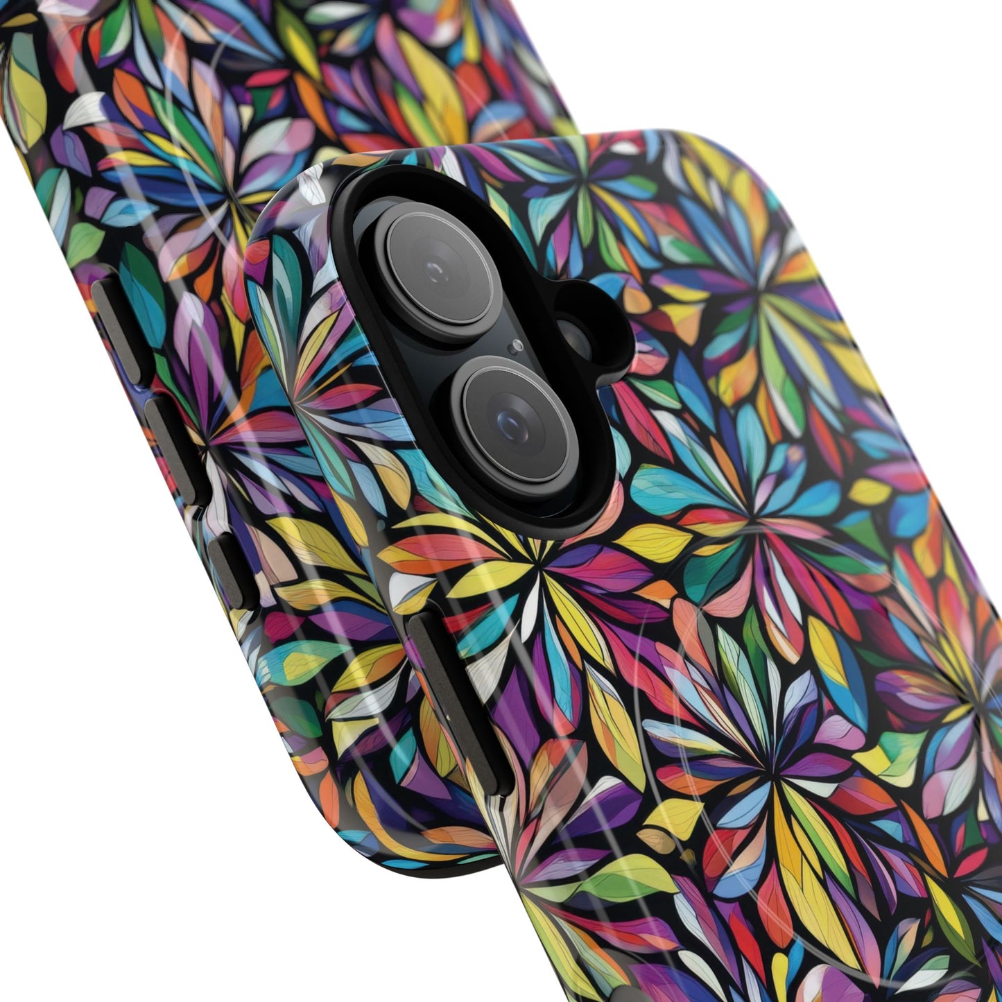 Prism Petal Burst Tough Magnetic iPhone Case, Colorful iPhone Case, Unique Gift for Flower Lovers, Stylish stained Glass Accessory