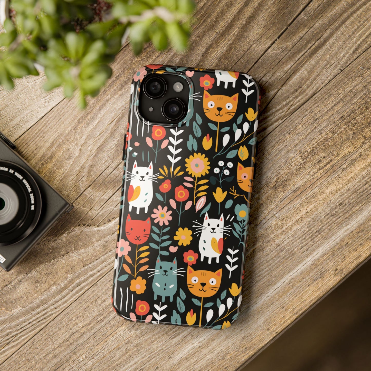 Whimsical Feline Garden iPhone and Samsung Tough Phone Cases