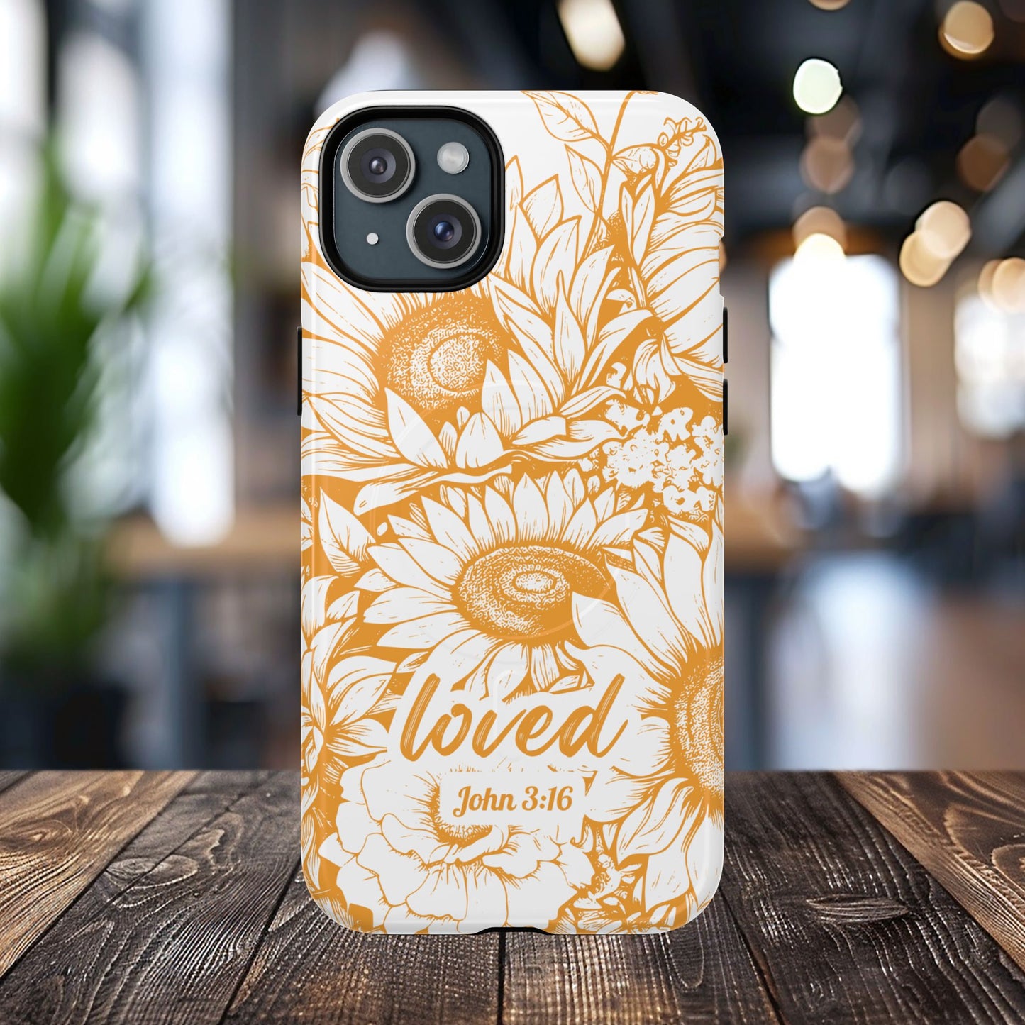 Loved John 3:16, Inspirational Gift, Tough iPhone Magnetic Case Scripture, Sunflower Bible Verse, MagSafe® iPhone® Tough Case, iPhone 14, iPhone 15, iPhone 16, Pro, Pro Max, Plus