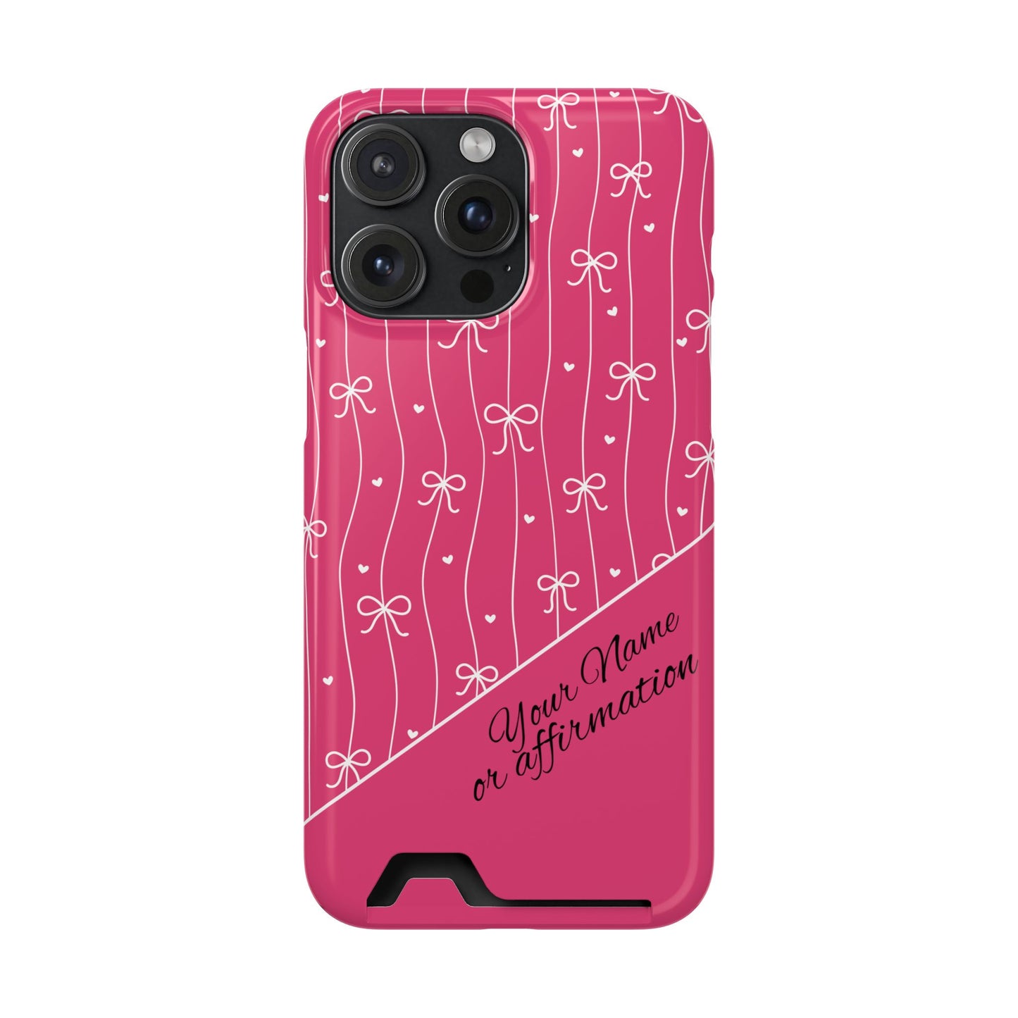 Personalized Pink Bow Coquette iPhone and Samsung Card Case — Custom Name or Affirmation