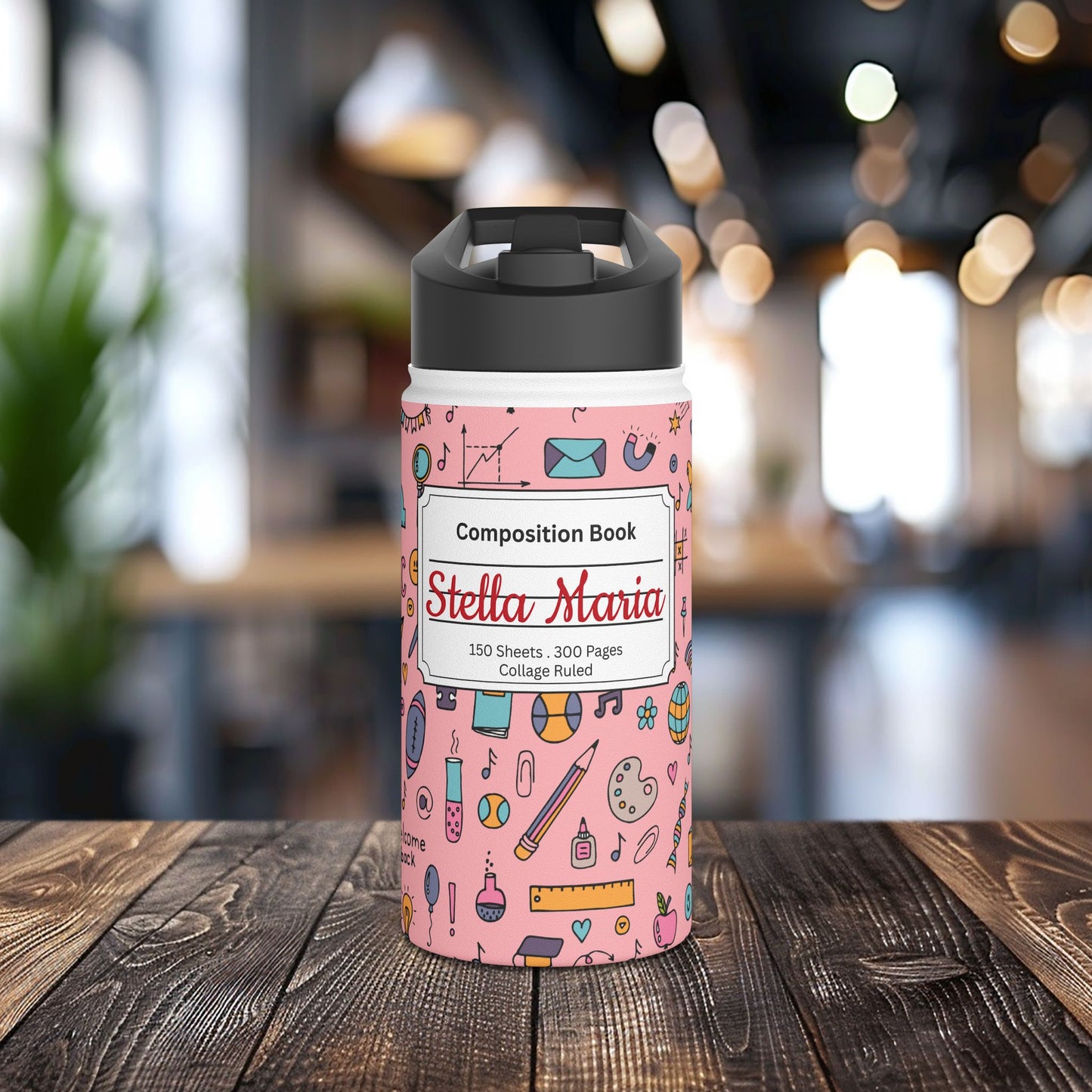 Personalized Pink Chalkboard Chic Inspired Stainless Steel Water Bottle for Kids, School Supplies, Eco-Friendly Drinkware, Back to School, Teacher Gifts