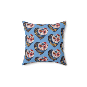 Light Blue Floral Heart Spun Polyester Square Pillow