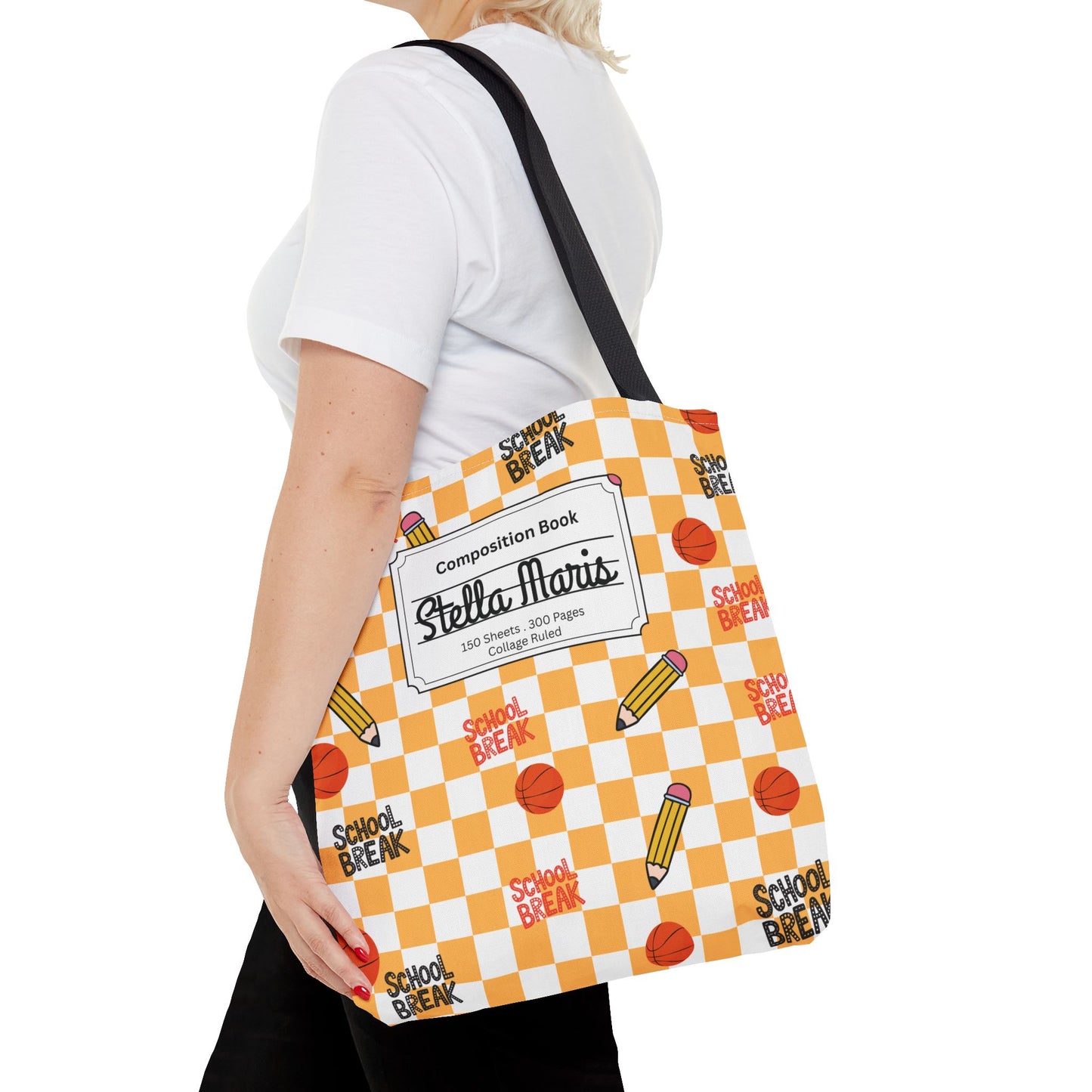 Personalized Orange Schoolyard Chic Composition Book Inspired Tote Bag, Back to School Tote, Teacher Gift, Kids Bag, Custom Name Bag, Educational Accessories, Back to School Tote Bag.