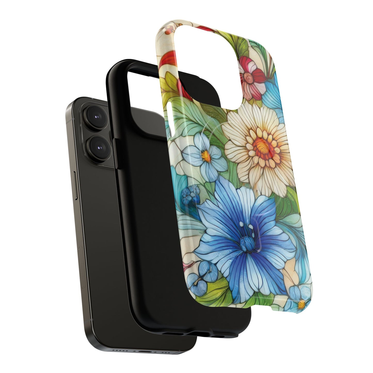 Botanical Radiance Tough iPhone Magnetic Case, Customizable Durable iPhone Cover | Ideal Gift for Nature Lovers, Floral Stained Glass Gift