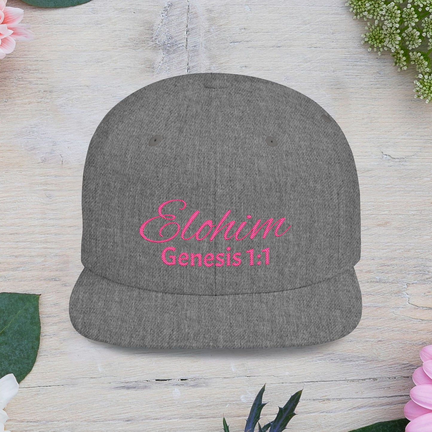 Pink Elohim Snapback Cap - Faith-Inspired Flat Bill Hat, Baseball Hat, Perfect for Gifts, Daily Wear, Spiritual Events