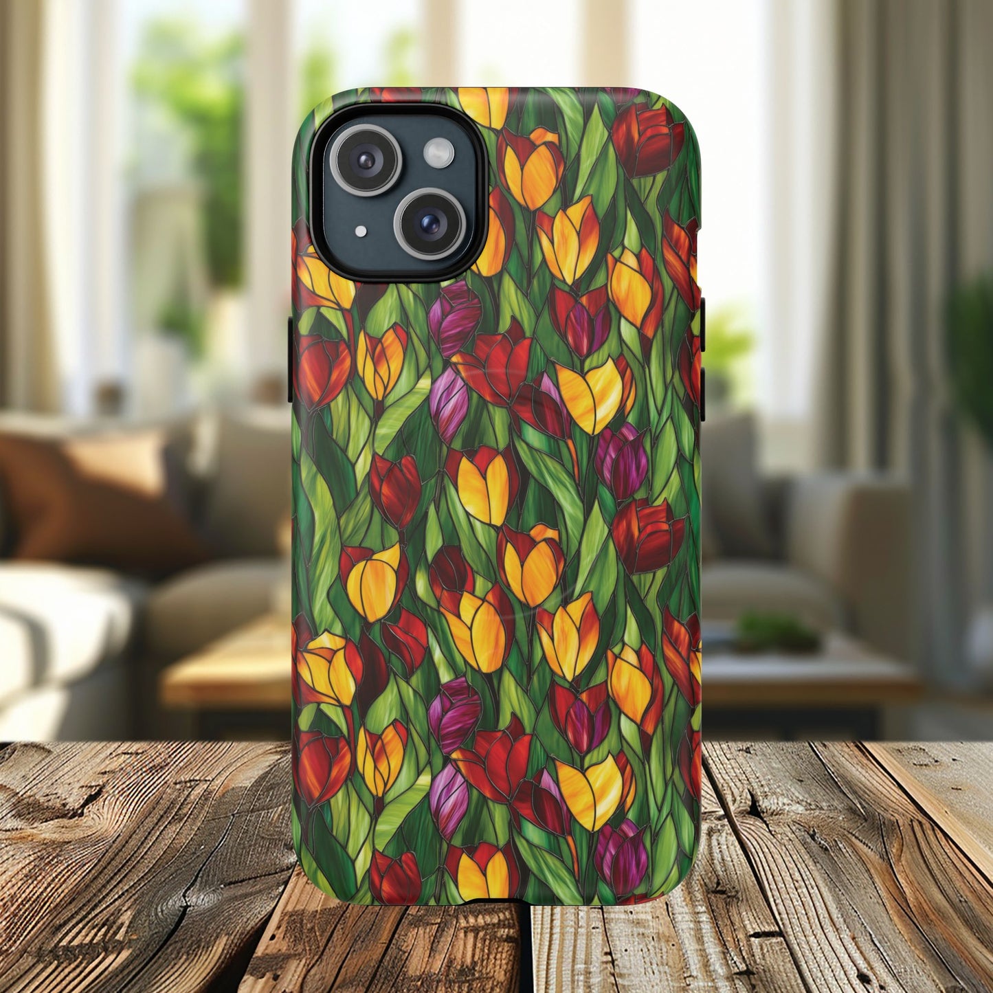 Floral Luminous Whirl Tough Magnetic iPhone Case, Stylish Protection for Everyday Life, Gift for Flower Lovers, Unique iPhone Accessory, Stained Glass iPhone Protection.