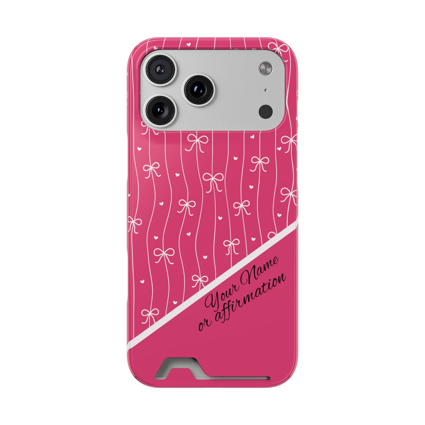 Personalized Pink Bow Coquette iPhone and Samsung Card Case — Custom Name or Affirmation