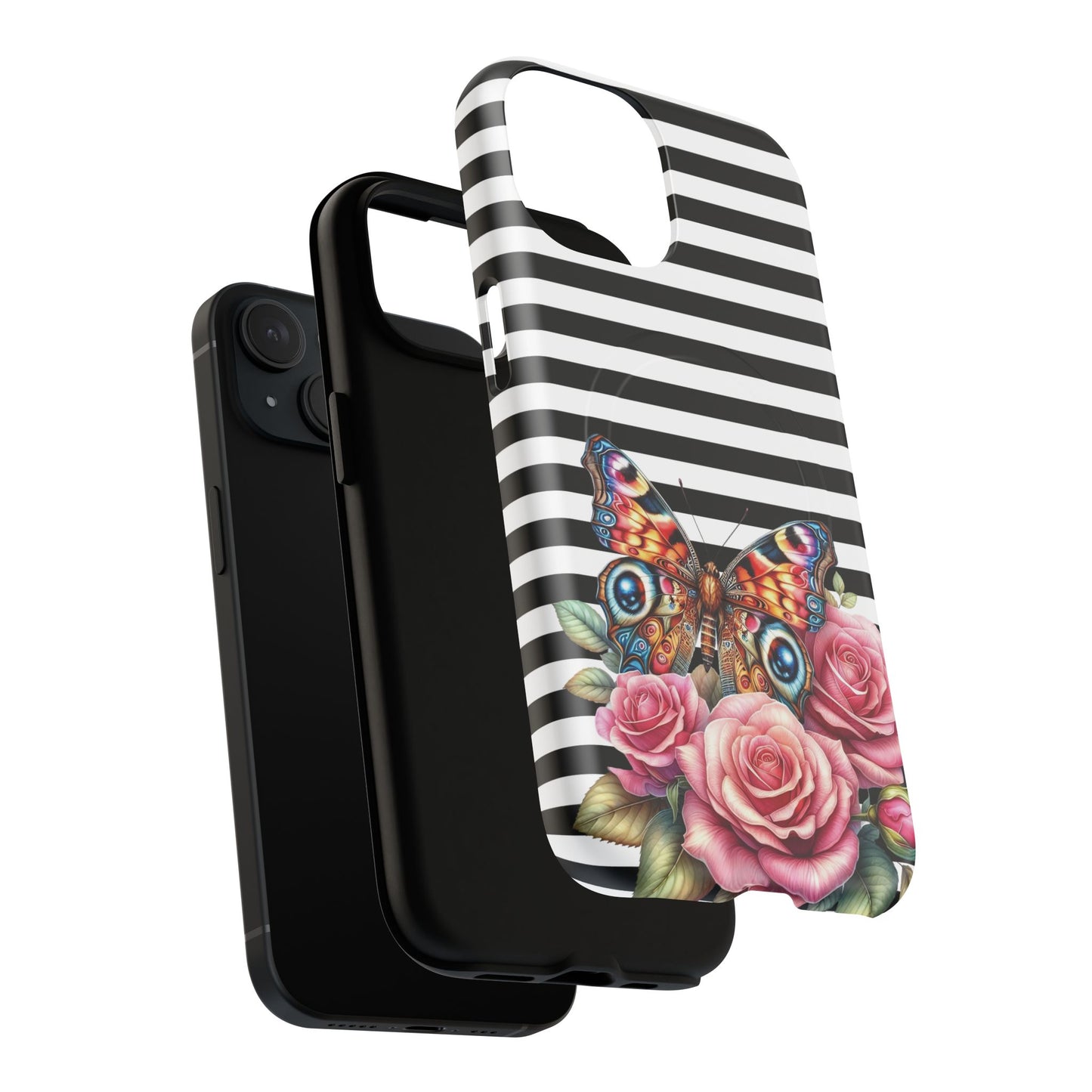 Butterfly & Roses Tough iPhone Magnetic Case, Floral iPhone Cover, Nature-Inspired, Gift for Her, Trendy Accessories