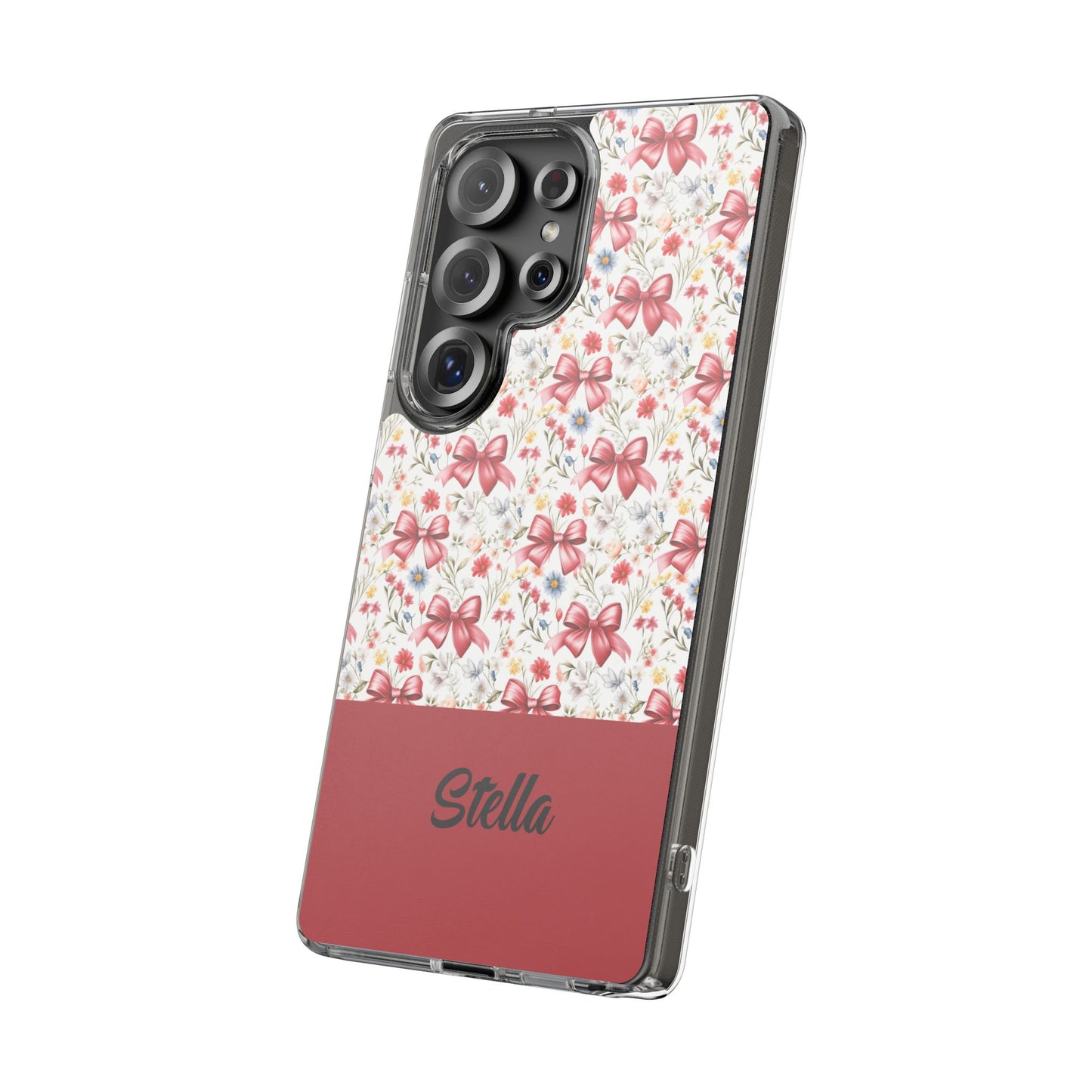 Personalized Rosette Coquette Floral Bow Clear iPhone, Samsung Cases — Custom Name Phone Cover