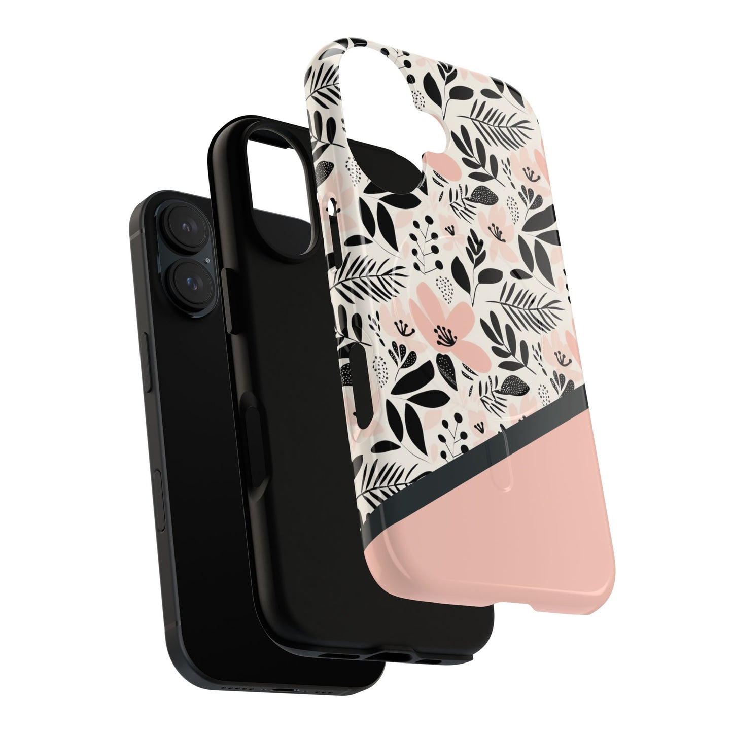 Personalized Floral Blush Garden Whisper Tough Magnetic MagSafe® iPhone® 13, 14, 15, 16, 17, Pro, Pro Max, Plus Cases (Custom Name).