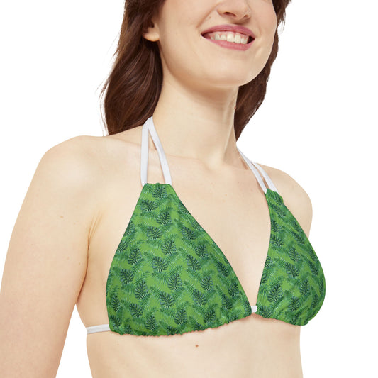 Green Tropical Bliss Strappy Triangle Bikini Top (AOP)- (PY)