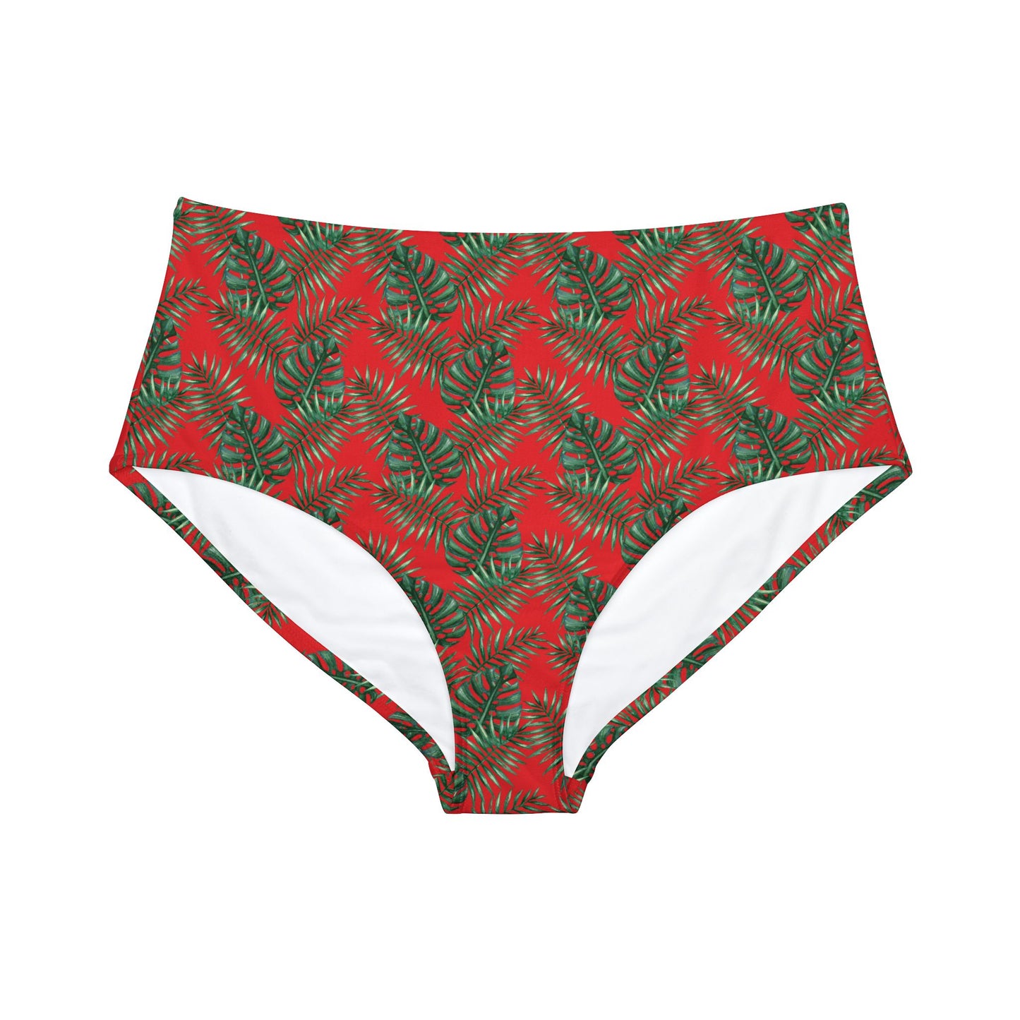 Red Tropical Bliss High-Waist Hipster Bikini Bottom (AOP)