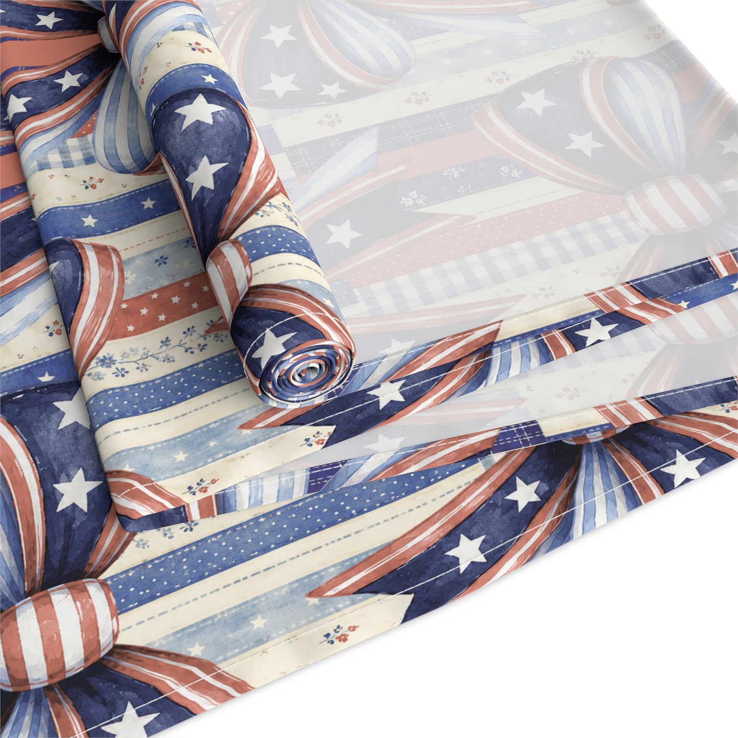 Patriotic Ribbon Table Runner — American Flag Stars & Stripes Cotton-Blend