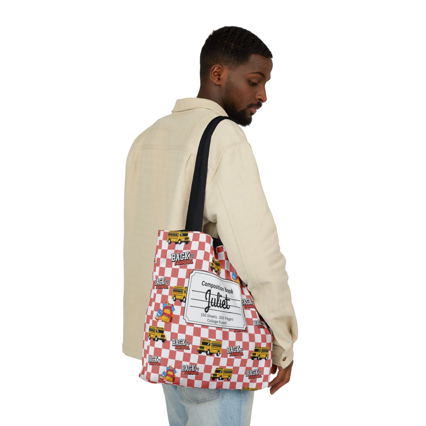 Personalized Red Schoolyard Chic Composition Book Inspired Canvas Tote Bag with Colorful Straps, Cute School Bag, Eco-Friendly Tote, Back to School Shopping Bag, Teacher Gift Idea