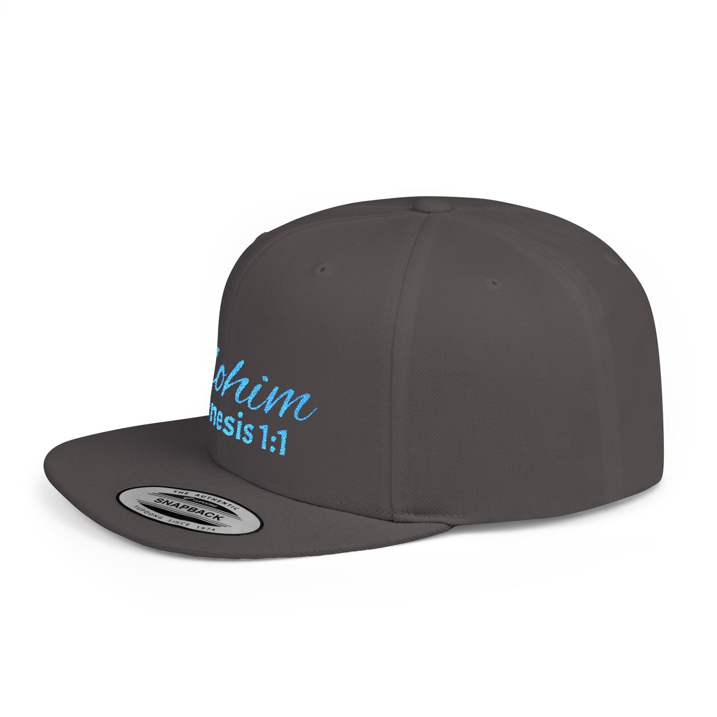 Teal Embroidery 'ELOHIM, GENESIS 1:1' Flat Bill Snapback Hat, Stylish Cap for Everyday Wear, Church Events, Gift for Him/Her, Streetwear Accessory, Casual Fashion