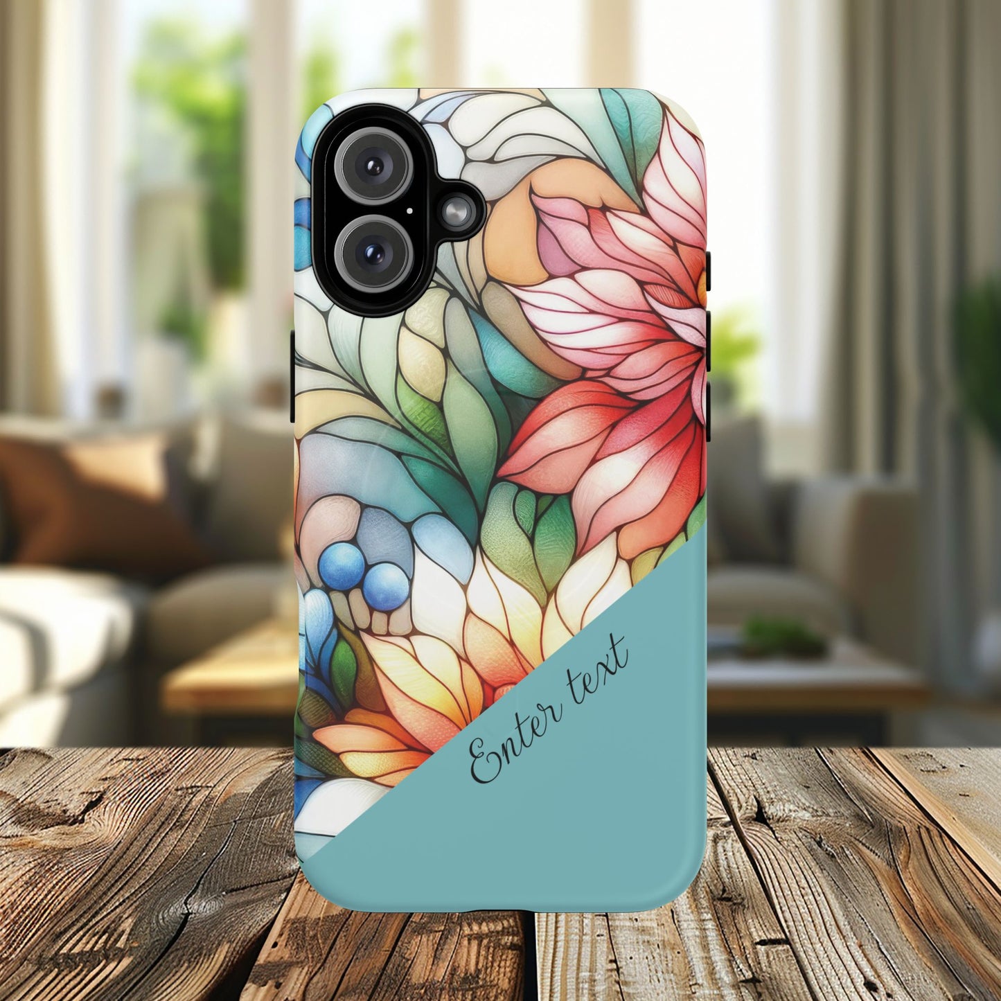 Personalized Radiant Gardenlight Stained Glass Tough MagSafe Magnetic Case, Vibrant Flower Cover, Durable Protective Case, Unique Gift for Her, Spring Elegance, iPhone® 13, 14, 15, 16, 17, Pro, Pro Max, Plus Cases.