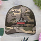 Camouflage Embroidered Trucker Hat with 'ELOHIM, GENESIS 1:1', Casual Style Hat, Adjustable, Unisex, Perfect Gift for Outdoors, Festivals, Daily Wear.