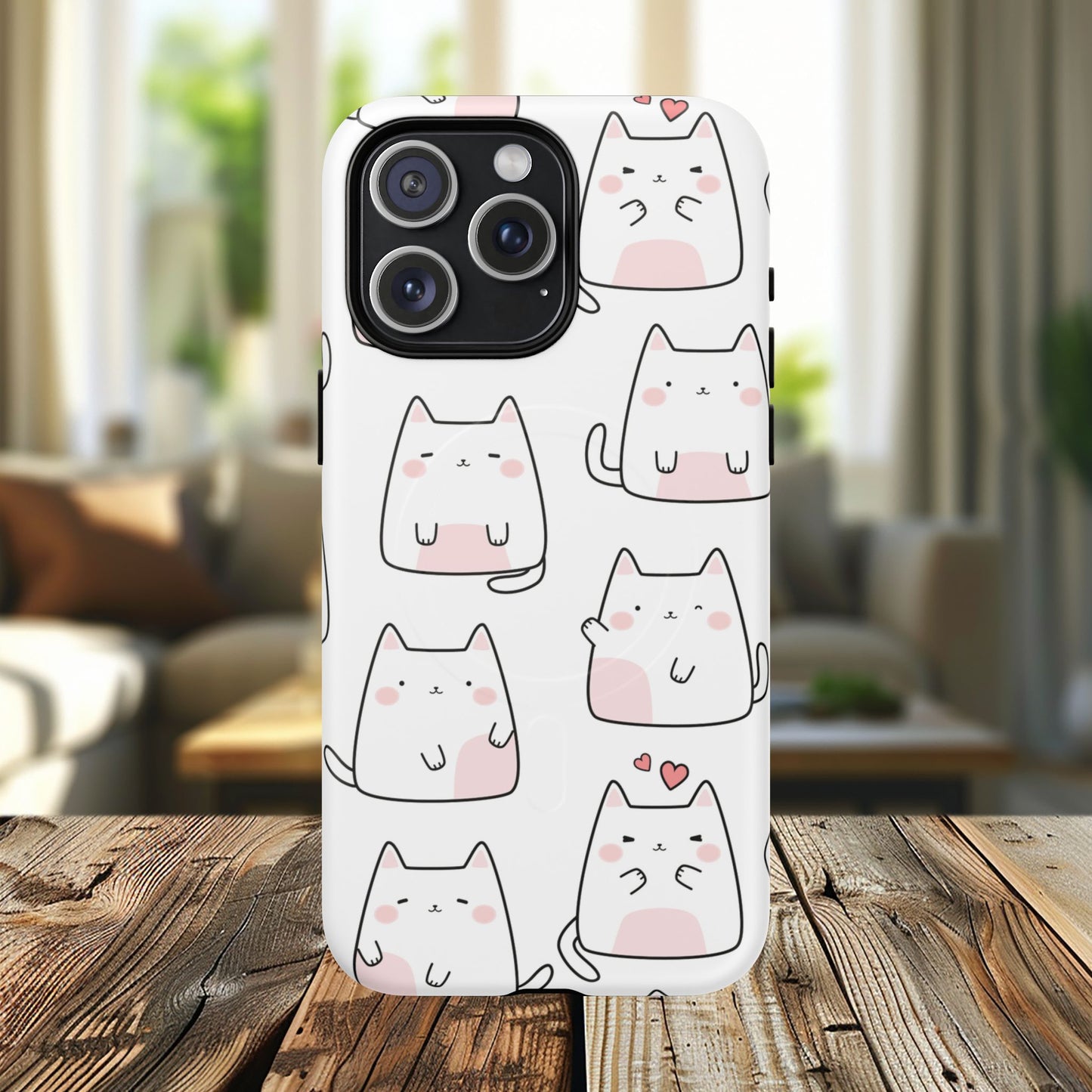 Cute Kawaii Cat Tough Magnetic iPhone Case, Cute Cat Lover Gift, Kawaii iPhone Cover, Tough iPhone Case, Unique Pet Themed Accessory,