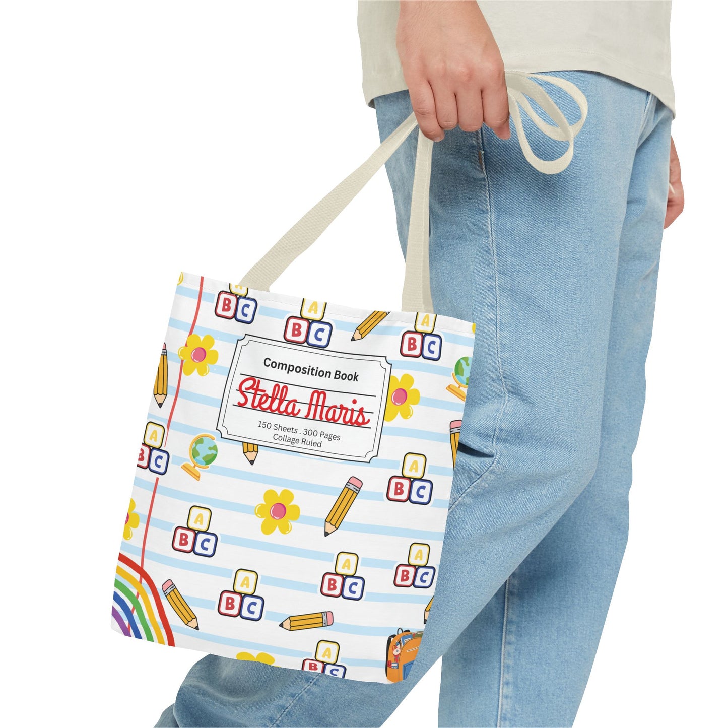 Personalized White SchoolYard Chic Composition Book Inspired Tote Bag, Back to School Tote, Teacher Gift, Kids Bag, Custom Name Bag, Educational Accessories, Back to School Tote Bag.
