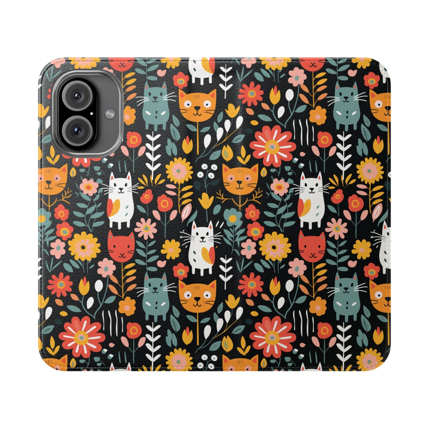 Whimsical Feline Garden iPhone and Samsung Flip Cases