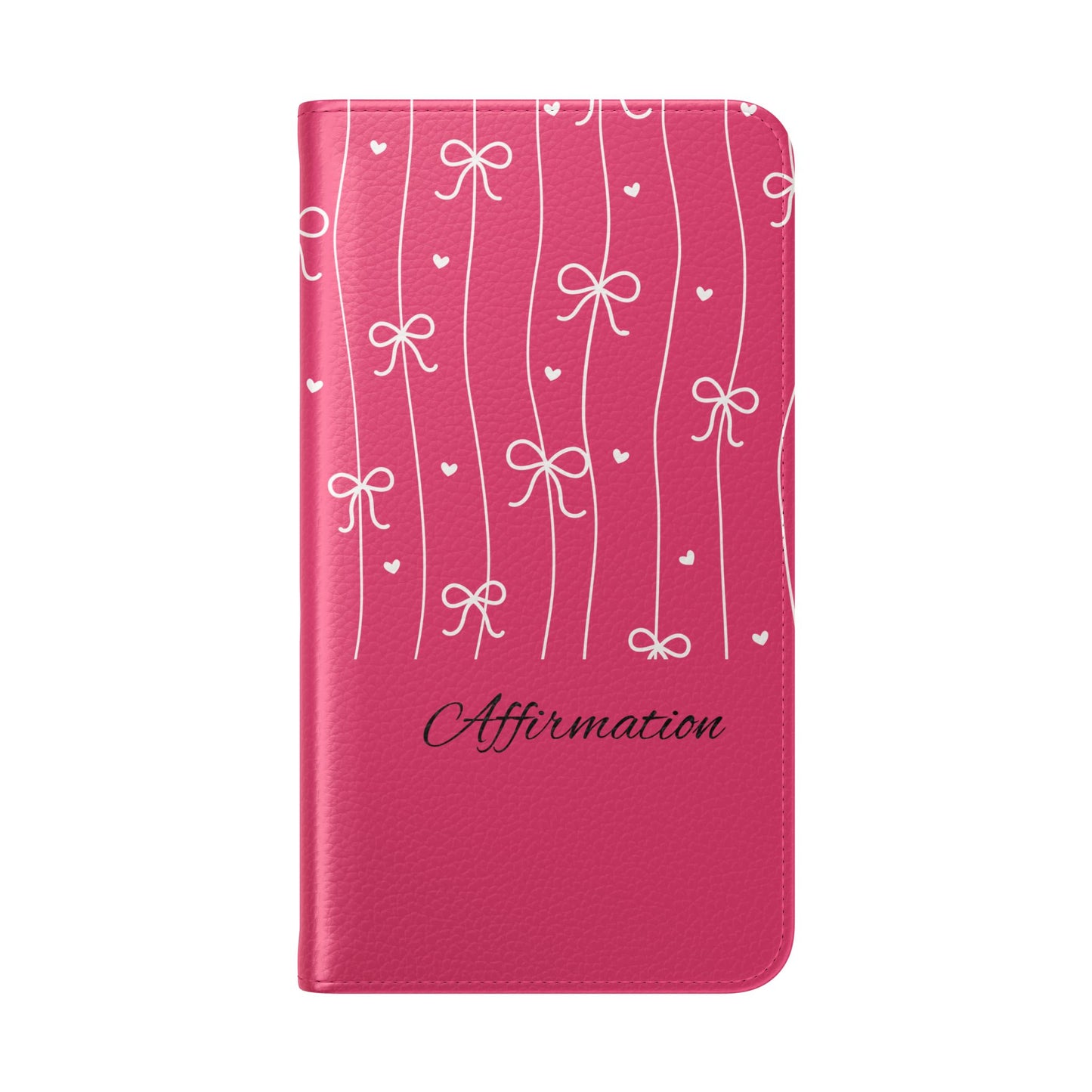 Personalized Pink Bow Coquette Flip iPhone and Samsumg Case — Custom Name or Affirmation Wallet Cover