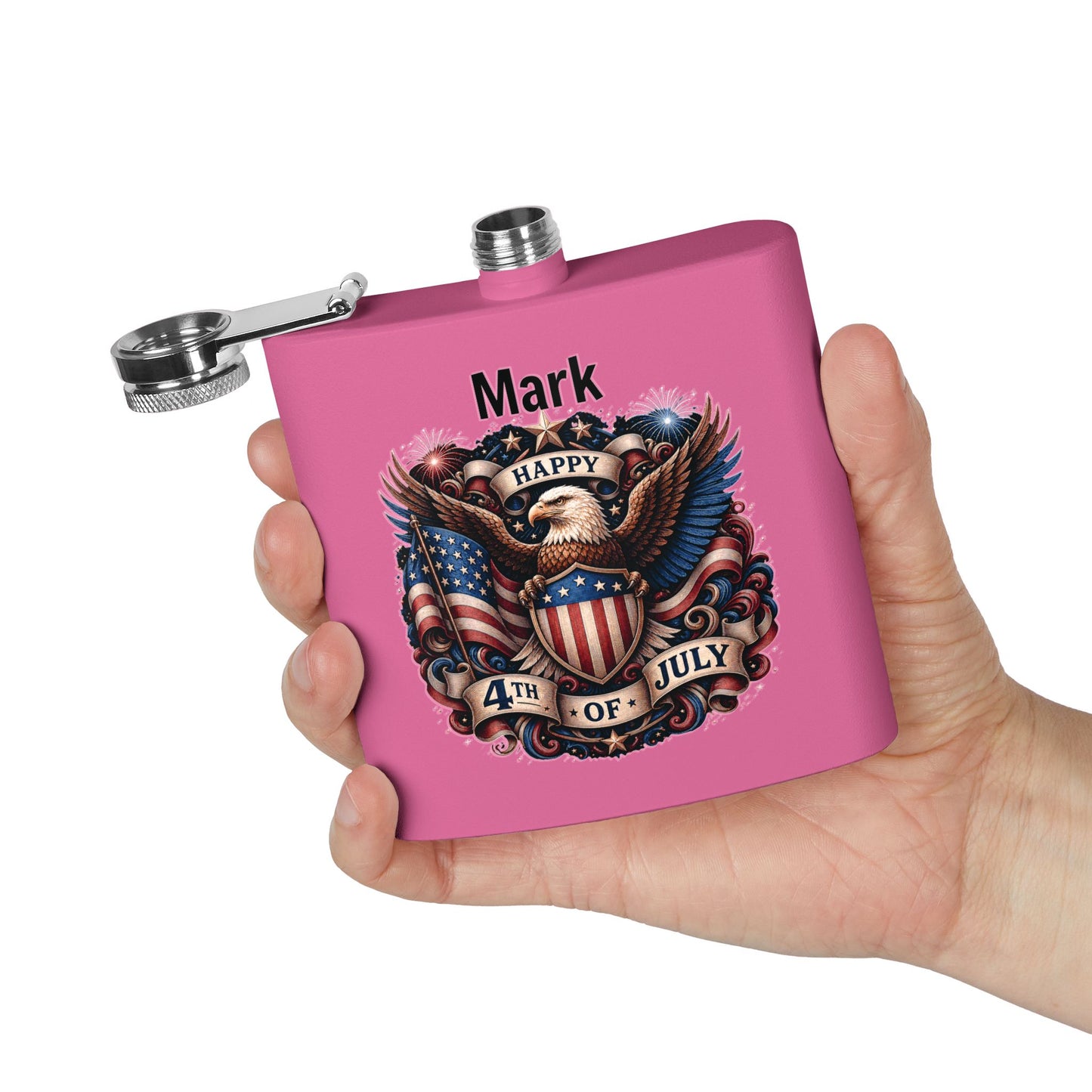 Personalized 4th of July Stainless Steel Flask – Patriotic Eagle Hip Flask (6 oz)
