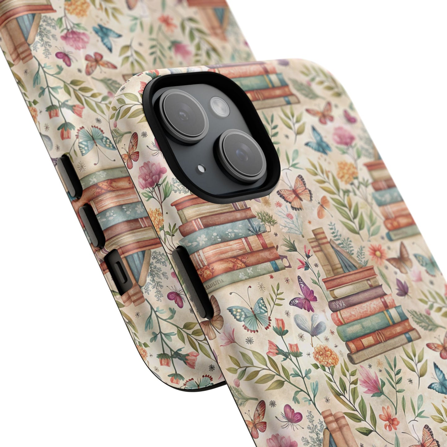 Colorful Bookworm Tough Magnetic iPhone Case,  Floral Butterfly Print, Gift for Readers, Tough IPhone Protective Cover, Bookish iPhone Case.