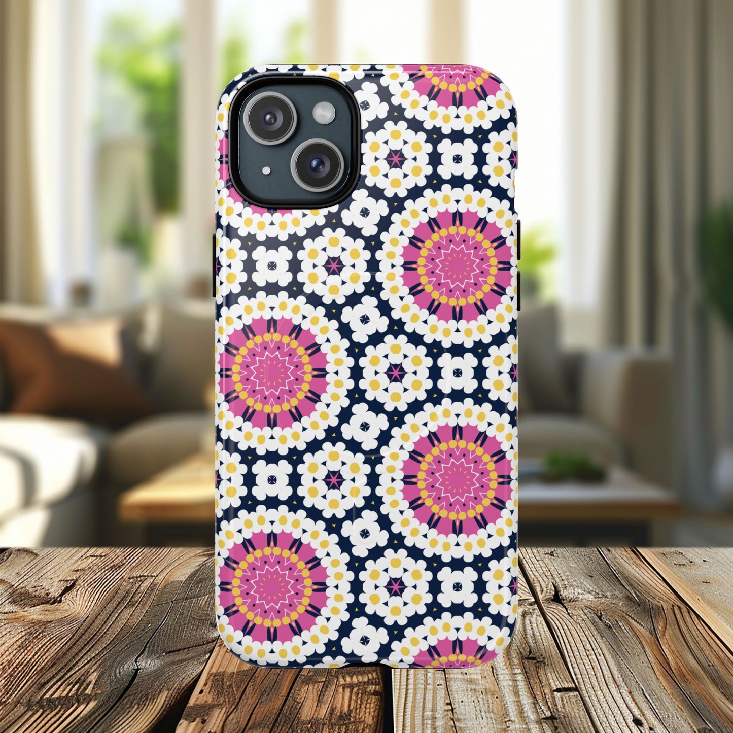 Petal Prism Pop Tough Magnetic iPhone Case, Tough Protection, Unique Design, Gift for Her, iPhone Accessories, Boho Style, Floral MagSafe Accessory.