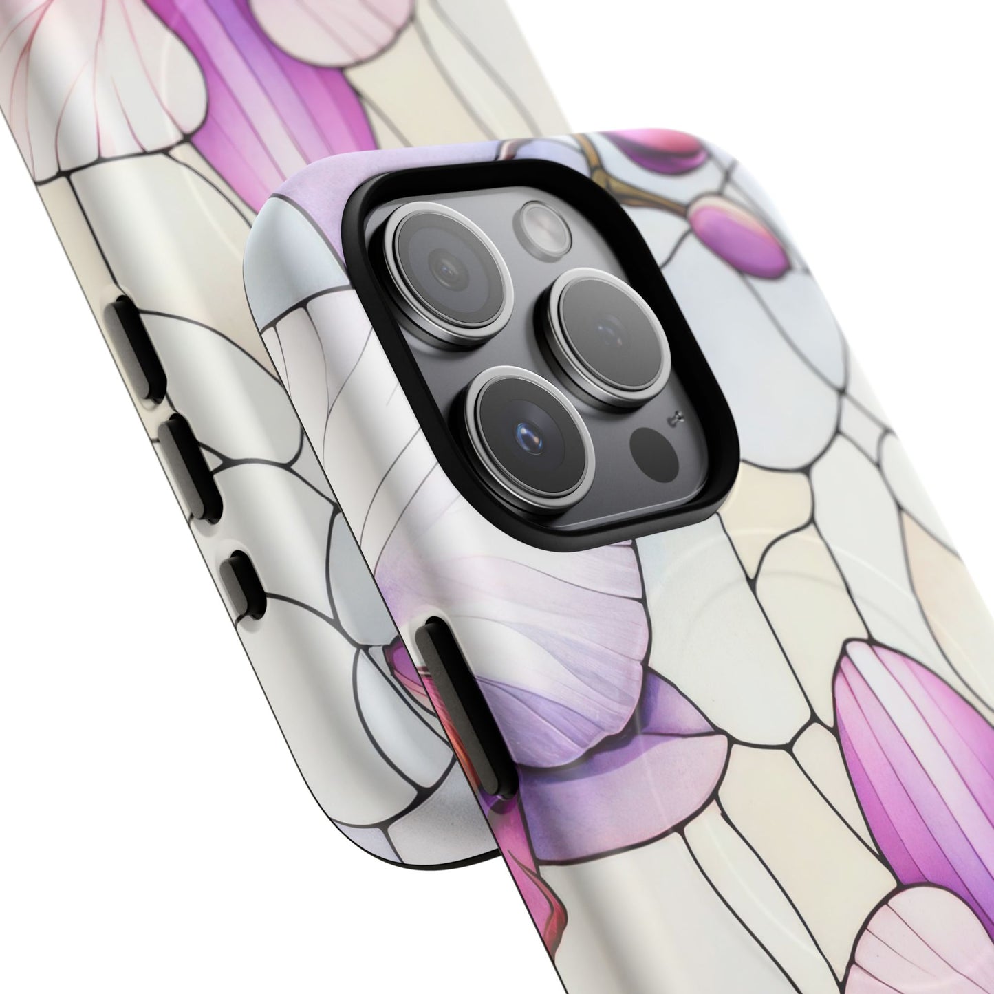 Orchid Grace Tough iPhone Magnetic Case, Protective iPhone Cover, Trendy Stained Glass Design, Floral Gift, Unique iPhone Accessory, Durable iPhone Case