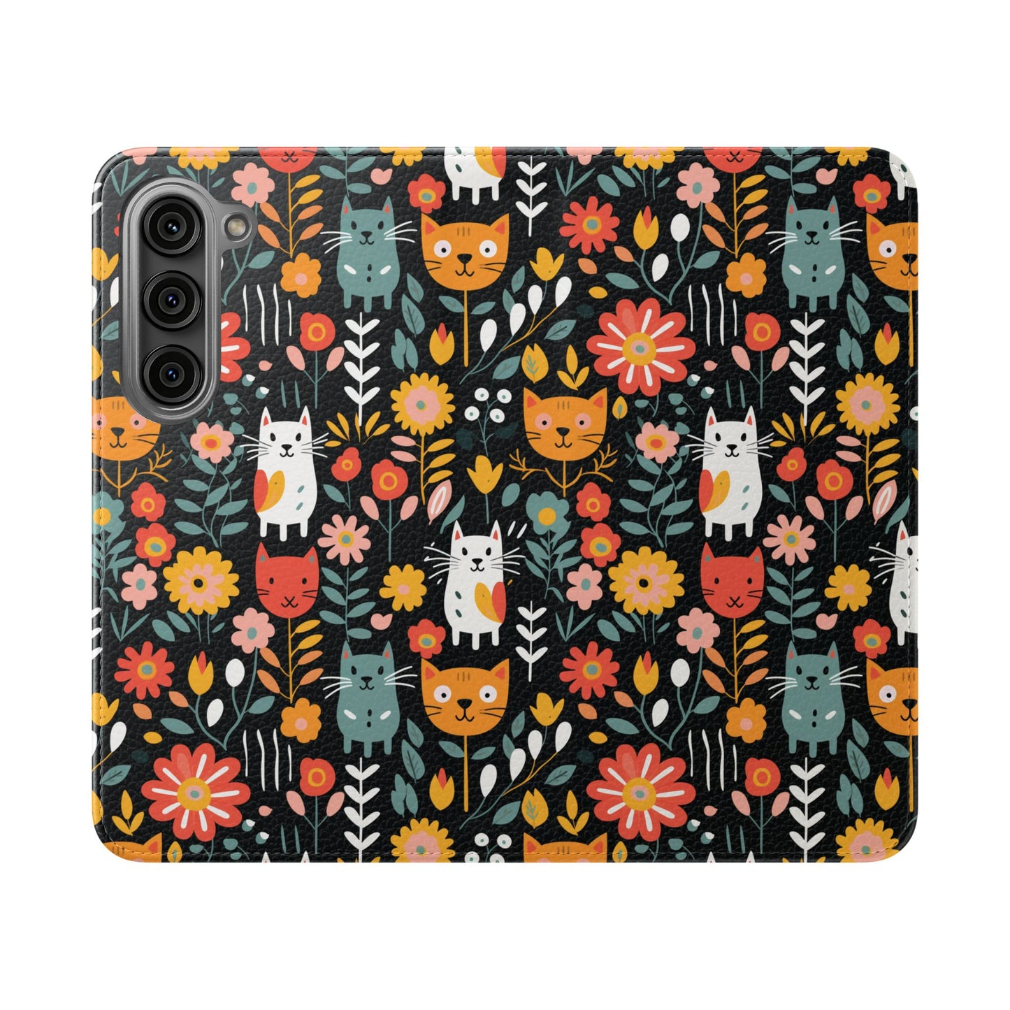 Whimsical Feline Garden iPhone and Samsung Flip Cases