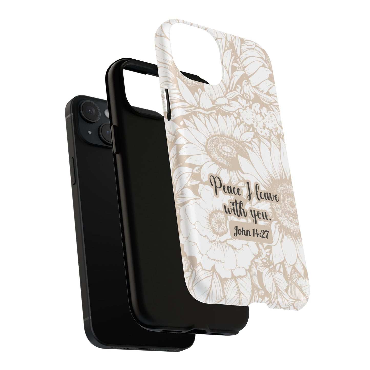 Peace I Leave with You John 14:27,Tough iPhone Magnetic MagSafe® Case Scripture, Sunflower Bible Verse,  iPhone® 13,  14, iPhone 15, iPhone 16, 17, Pro, Pro Max, Plus Cases.