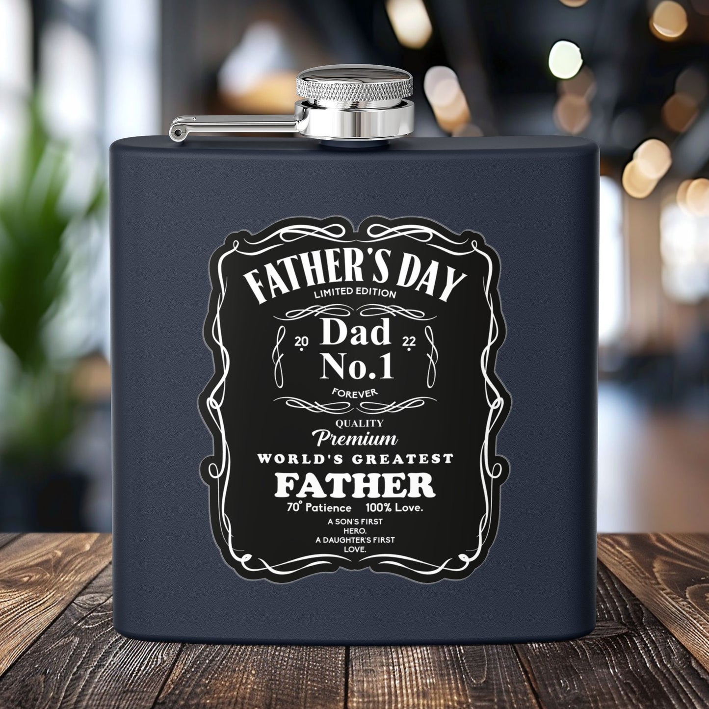 Father's Day Stainless Steel Flask - World's Greatest Dad Gift, Personalized Hip Flask, Groomsmen Gift, Engraved Drinkware