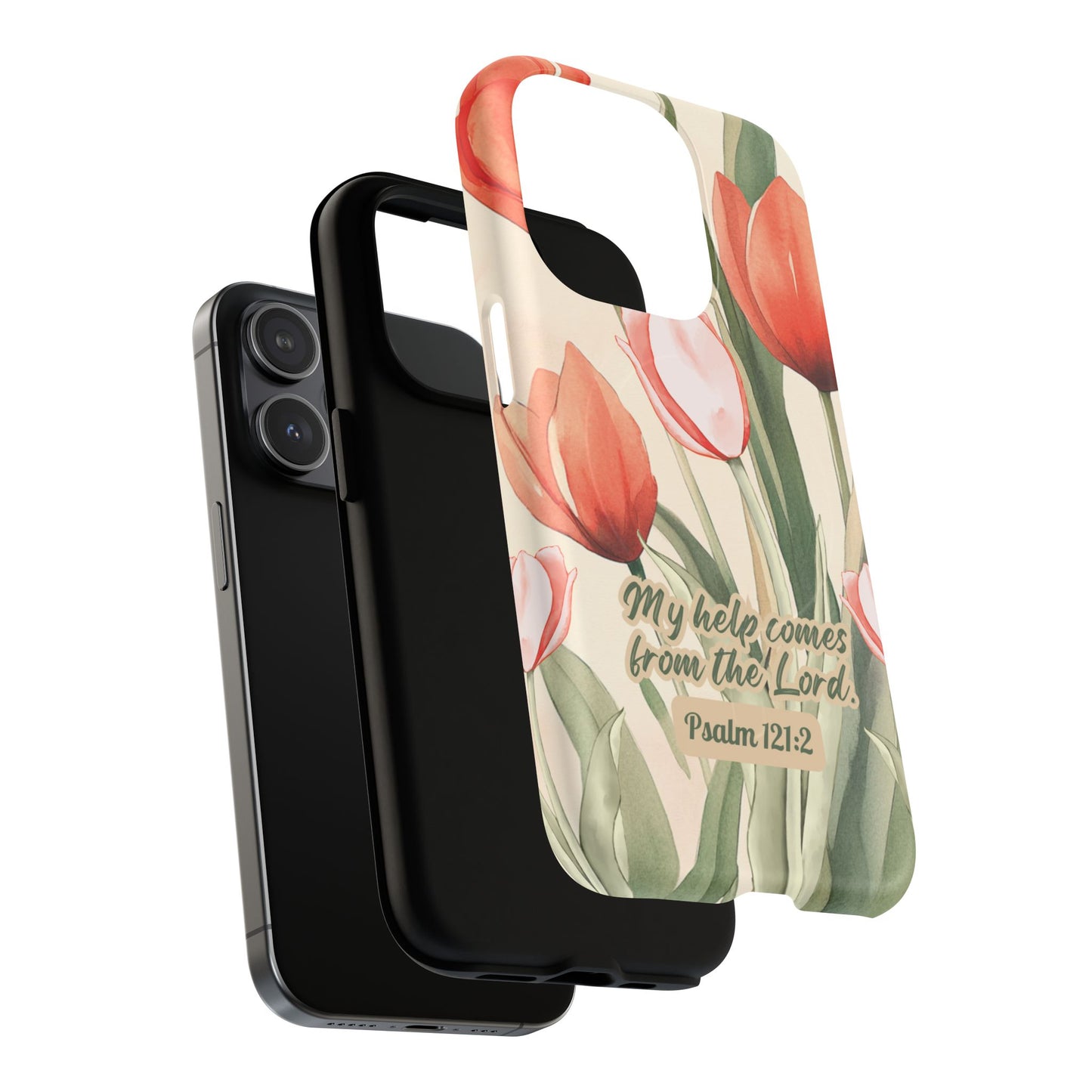 My Help comes from the Lord Psalm 121:2, Inspirational Gift, Tough iPhone Magnetic Case Scripture, Floral Bible Verse, MagSafe® iPhone® Tough Case, iPhone 14, iPhone 15, iPhone 16, Pro, Pro Max, Plus.